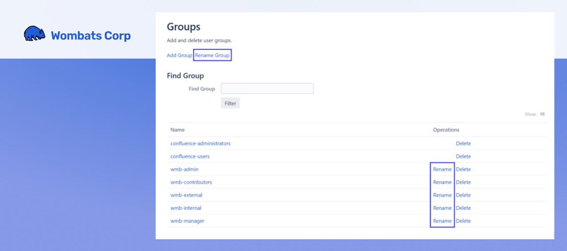 The “Rename” button appears on each group page for instant access