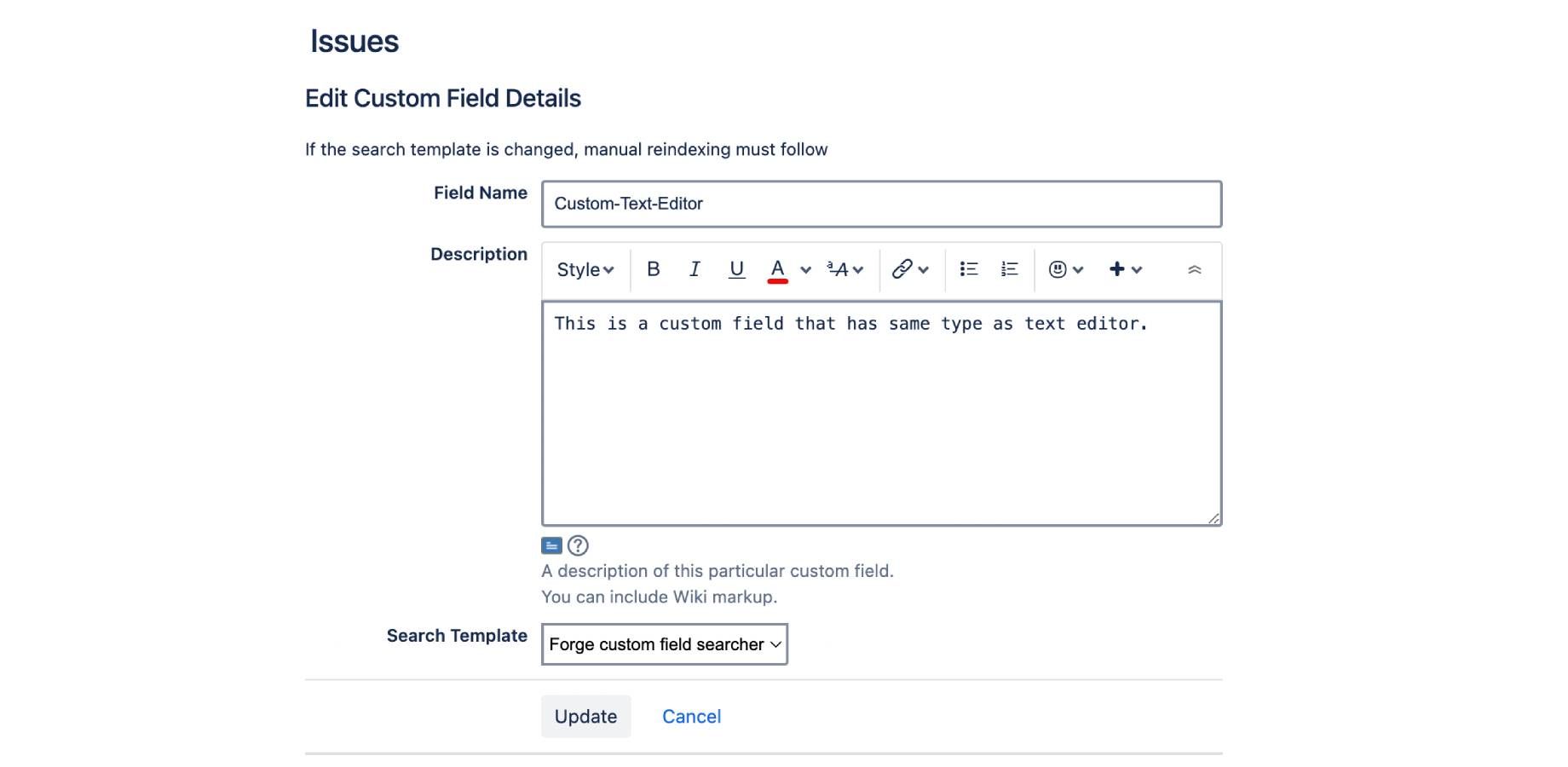 Text Editor as Custom Field