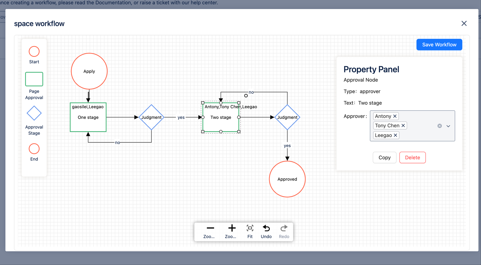 Drag-and-drop workflow builder for Confluence