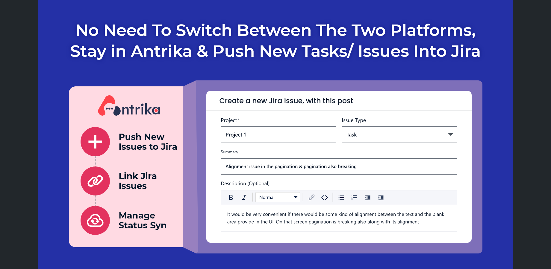 Create and push issues from Antrika to Jira