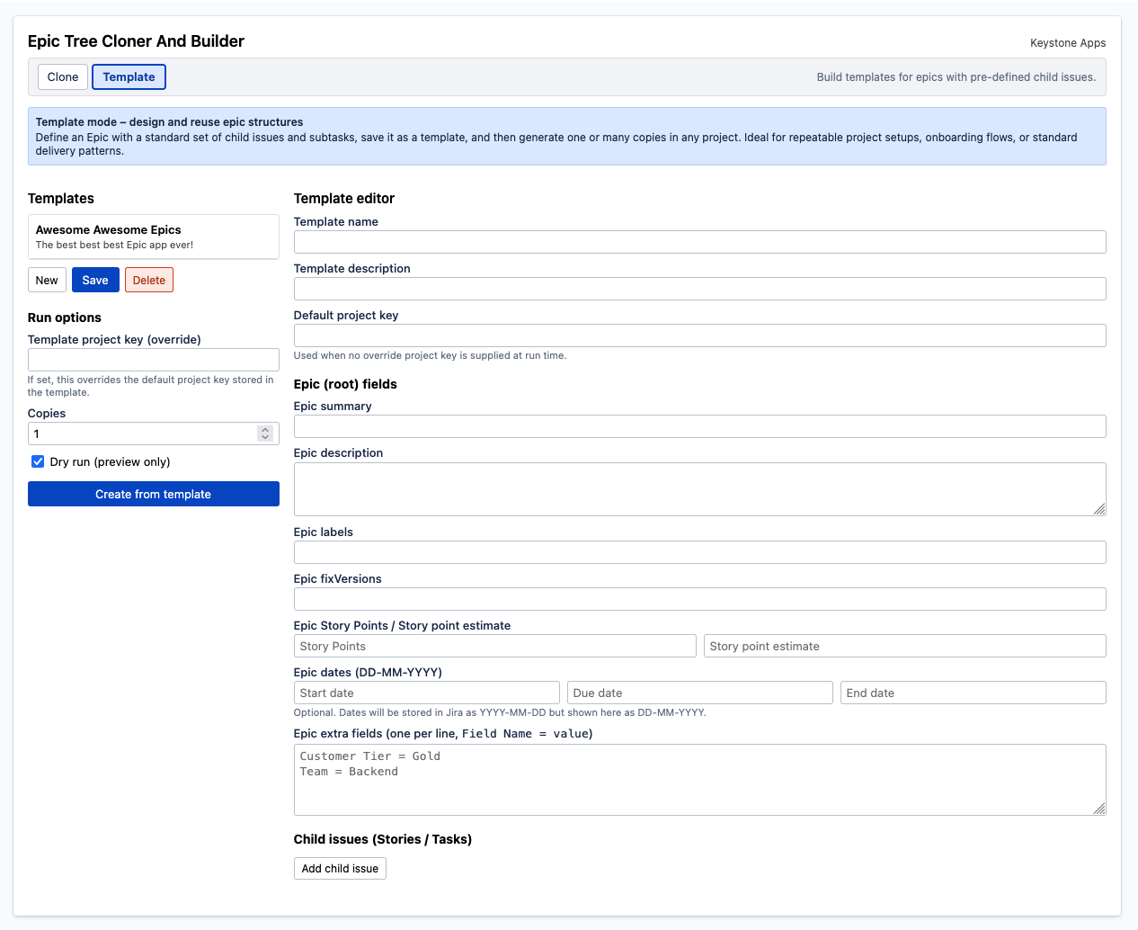 Create Template Screen