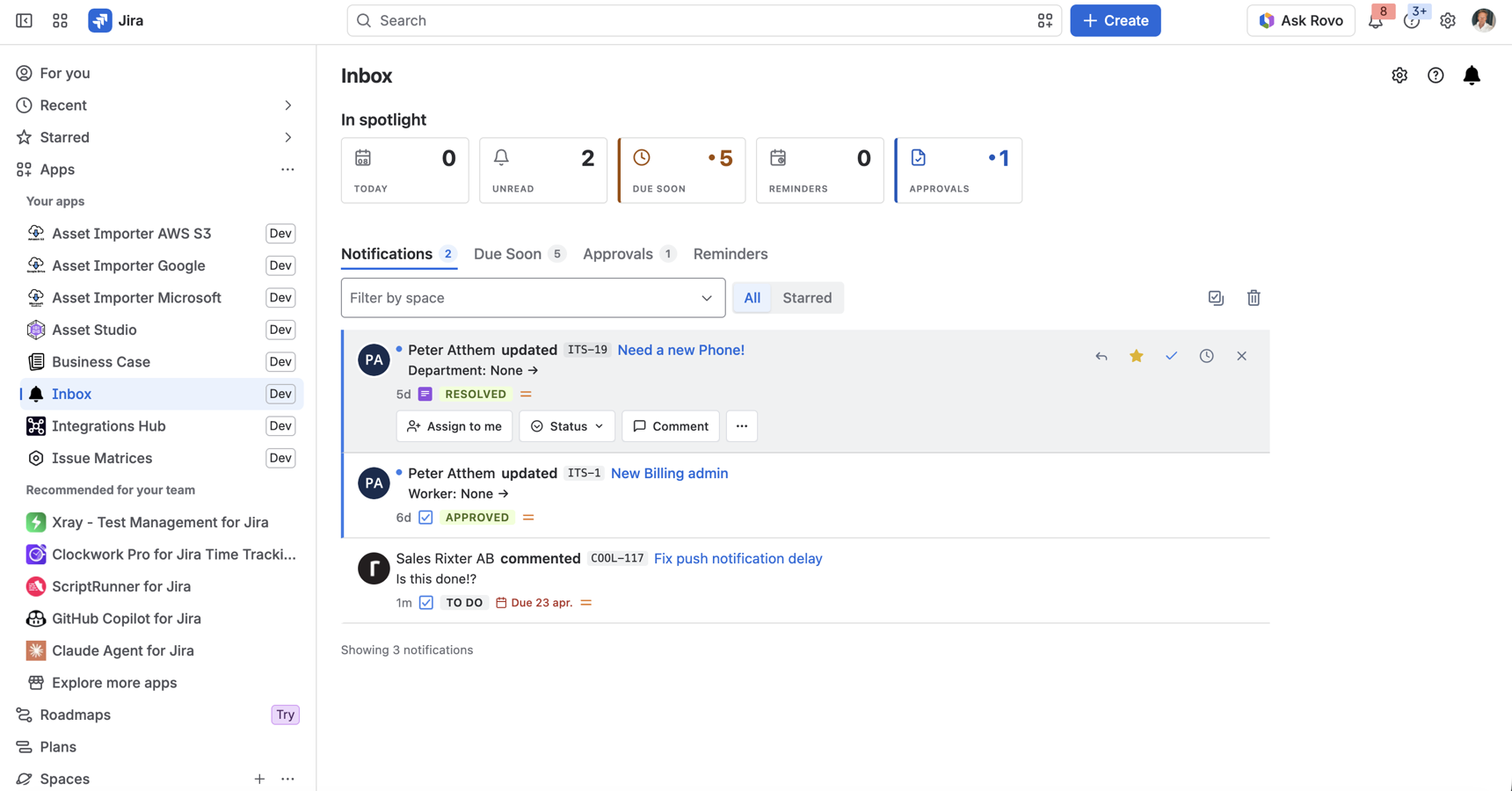 Inbox for JIra