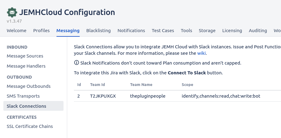 Show how JEMHC can be authorized to post messages to slack rooms.  Script support enables filtering of these, e.g. for specific Times (i.e. time-zones!)
