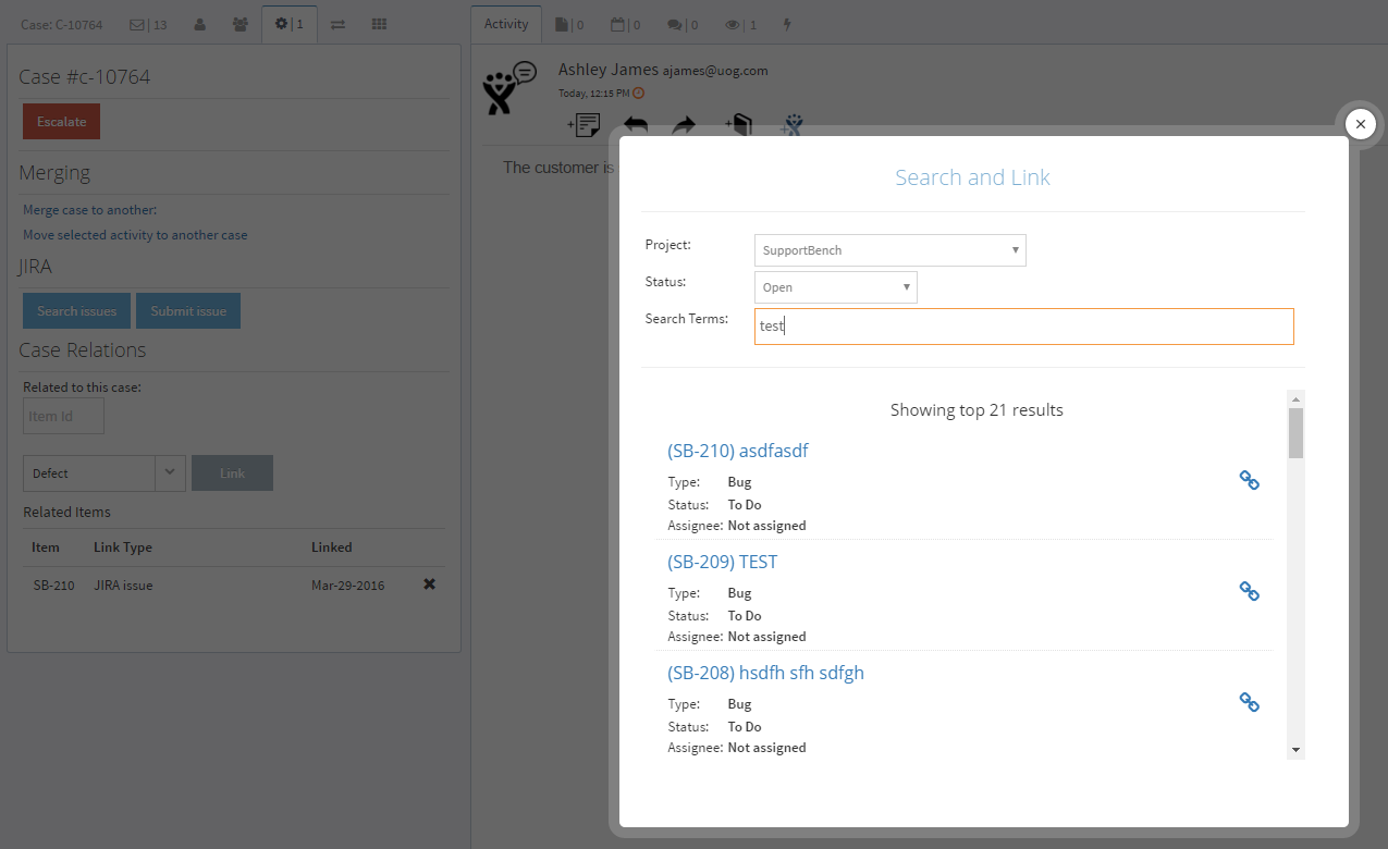 Search, create and comment within Supportbench