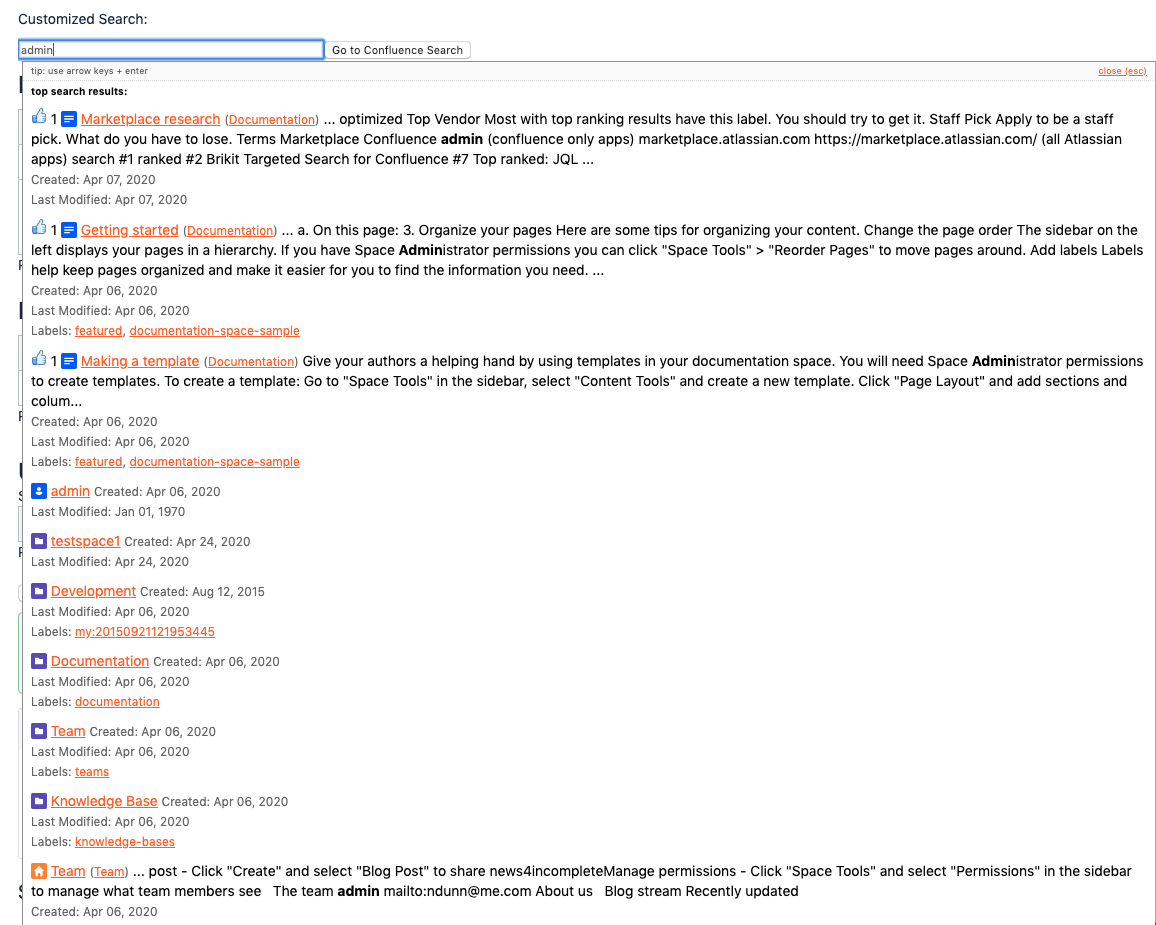 9 filters save time and provide a more targeted search: space, label, content type, space category label, space category type, username, content, likes, and last modified.​