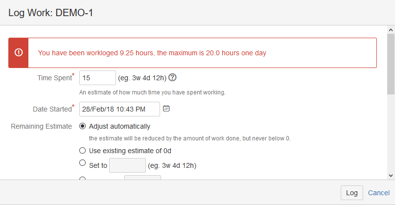 Check the input of worklog for the total one day