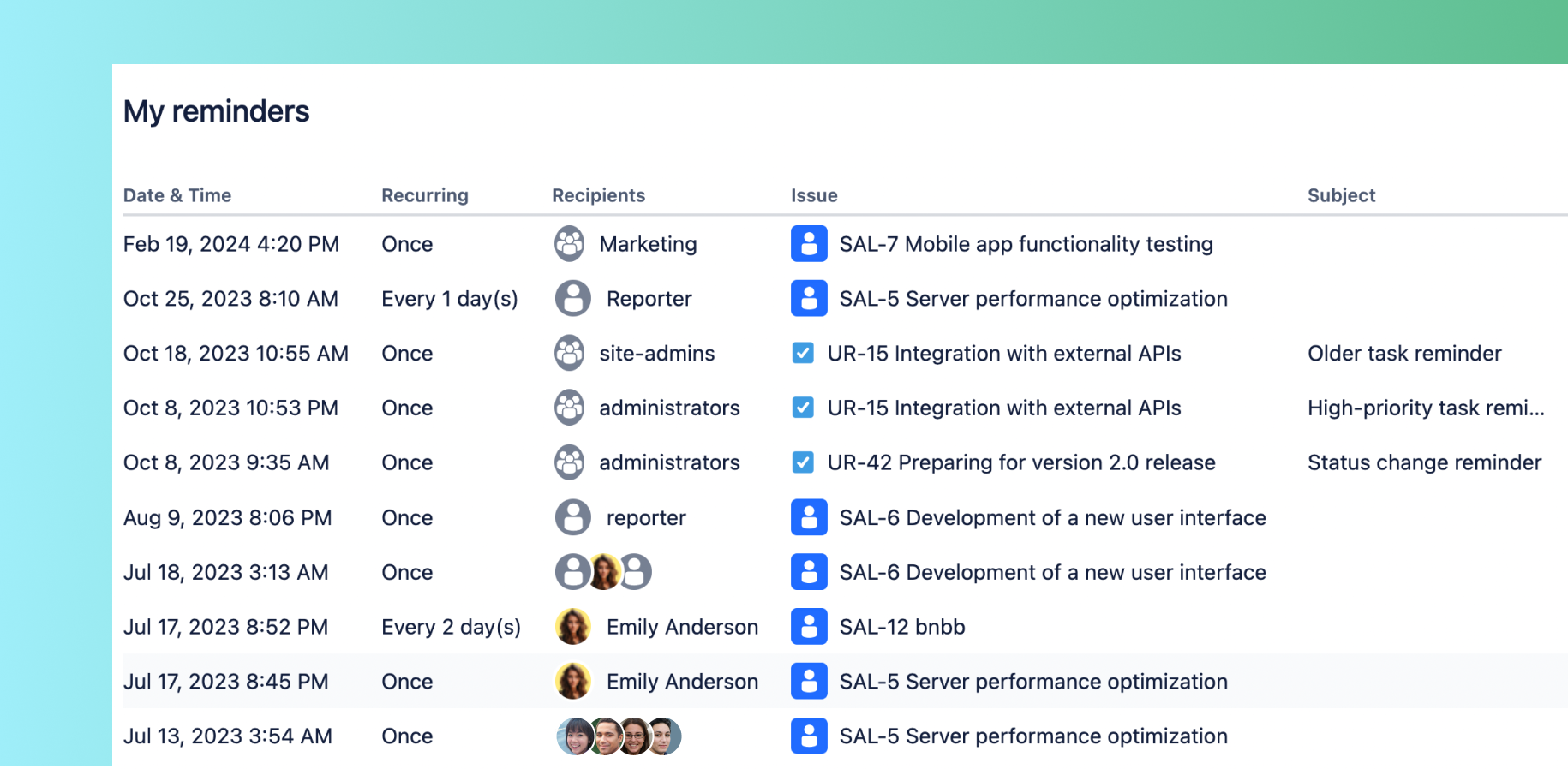 Manage reminders