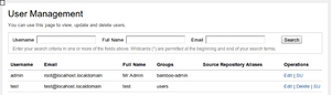 Bamboo user admin showing the SU link