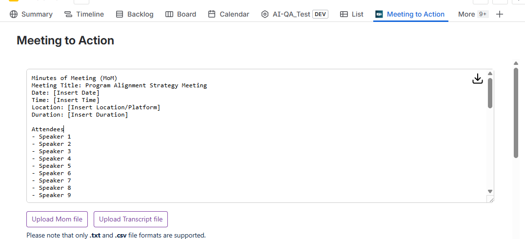 Upload and Parse MoM Files