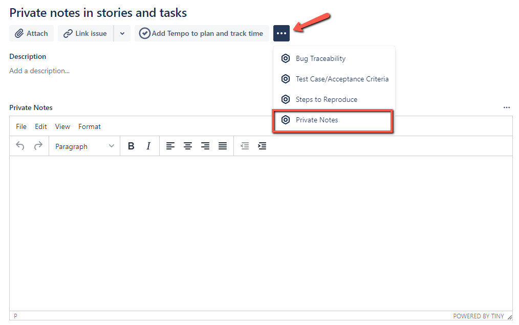 Create private notes directly in the JIRA issues
