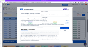Via this dialog all storys/task etc. fo the Jira project can be estimated in one loop.