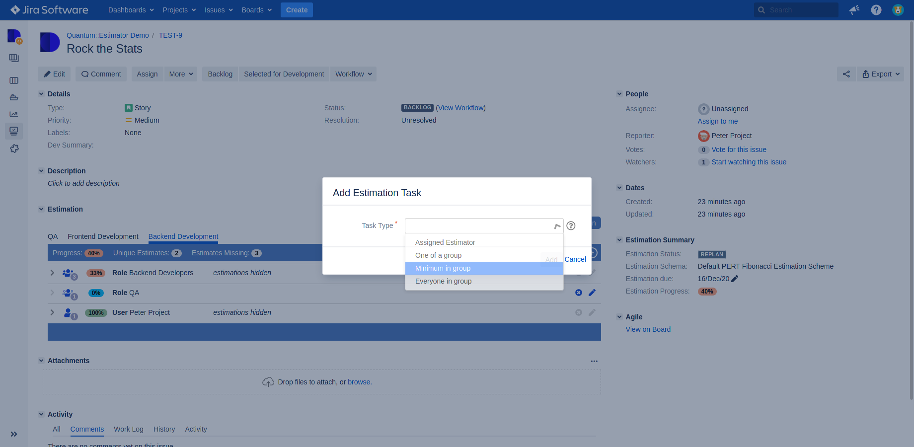 Configurable Estimation Process