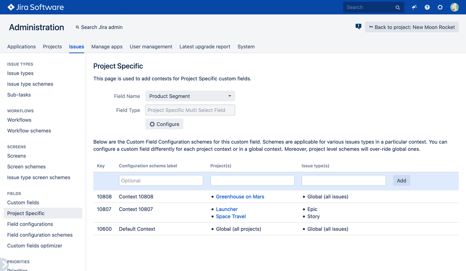 Easy creation of required custom field contexts