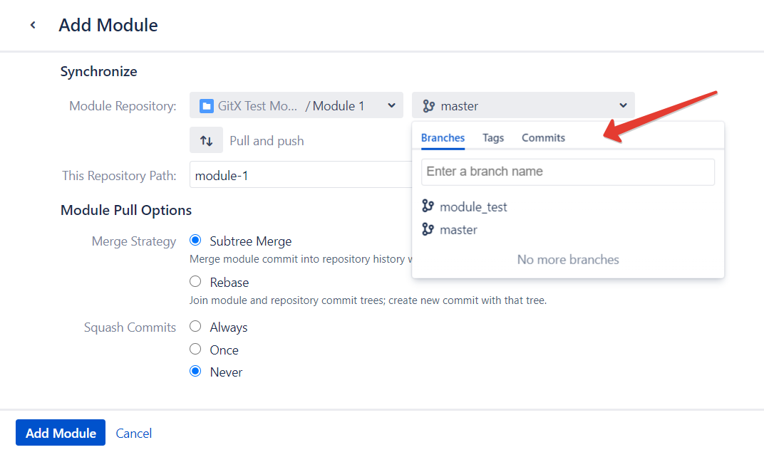 Select a repository in Bitbucket UI and configure modules to include. Click 'Apply'. That’s it!