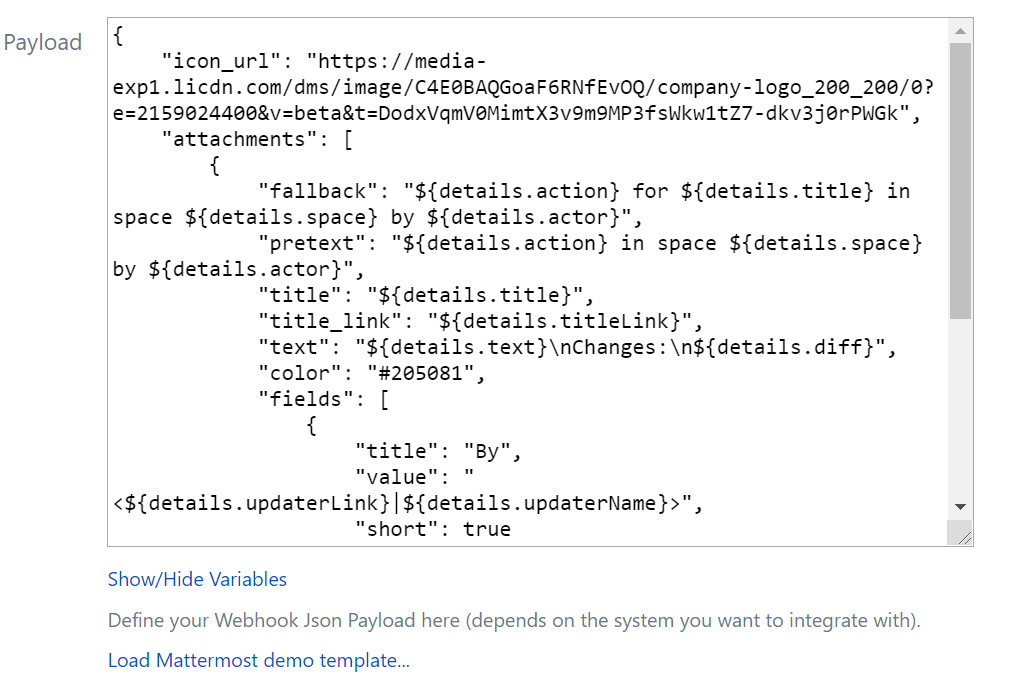 WebHook Integration using the Mattermost Template