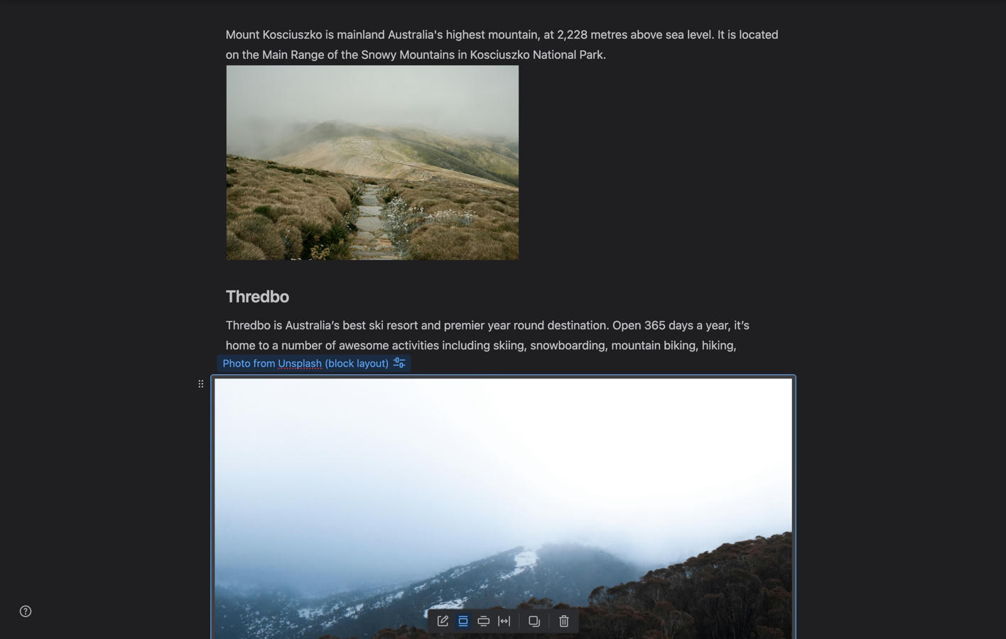 A beautifully enhanced Confluence page with Unsplash images, showcasing how visuals improve readability and engagement.