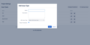 Project Settings for AgileMinutes - add Meeting issue Types and link them to jira issue types