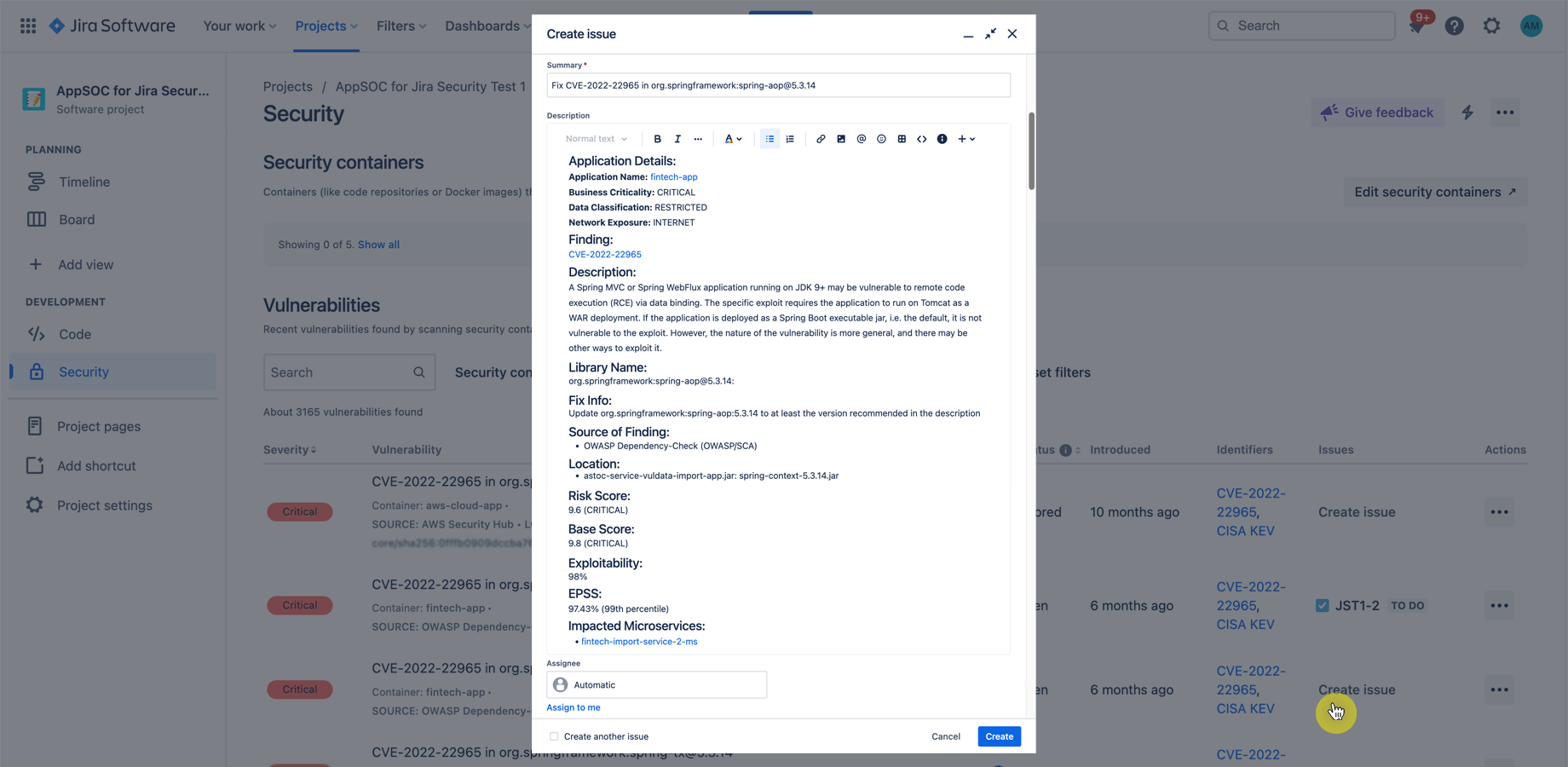 AppSOC provides you with comprehensive information for your Jira tickets