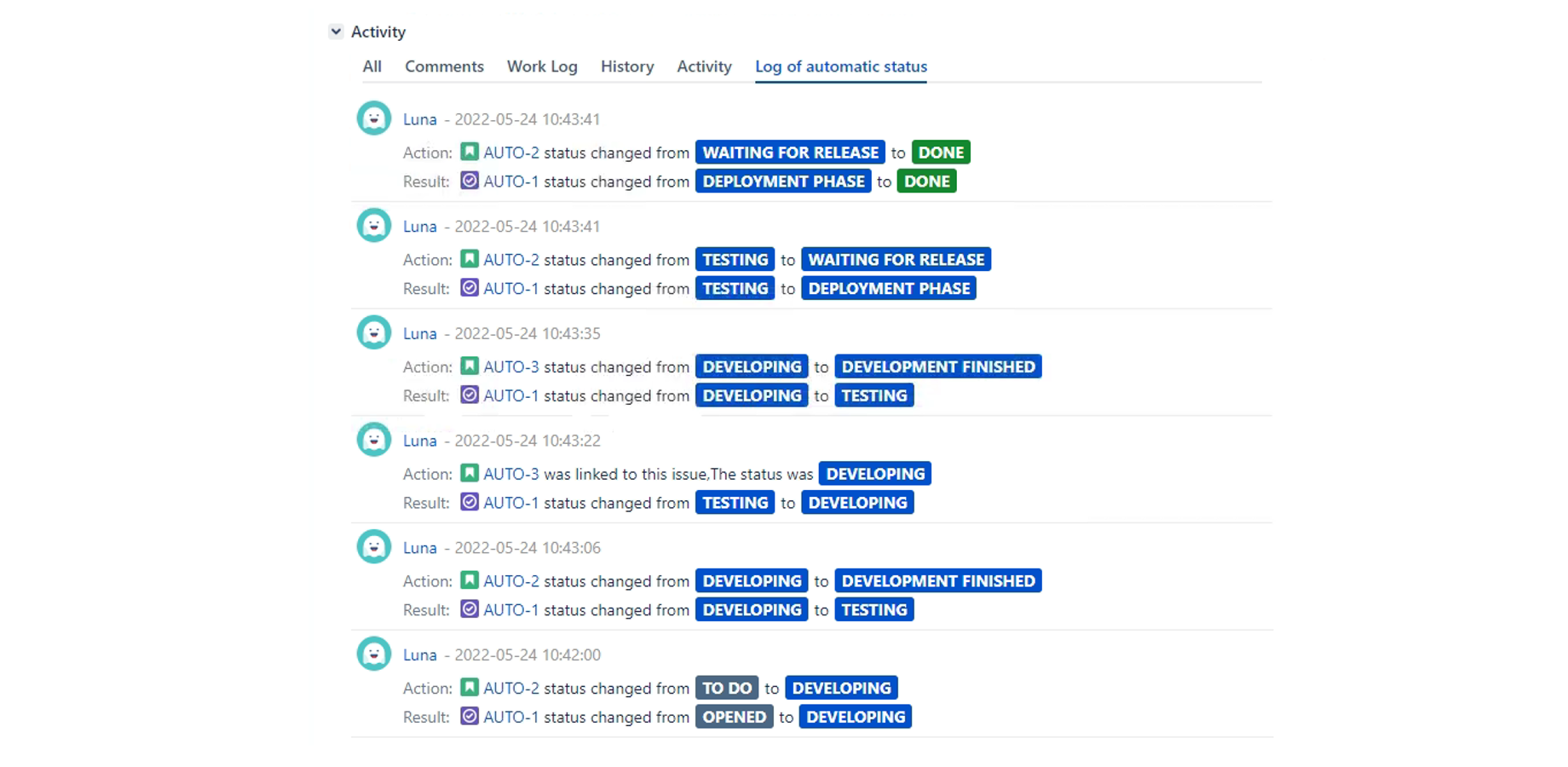 Specific automatic transition record