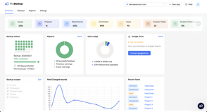 Status overview where you can follow up the status of your backups and see the total number of records for the most common data types.