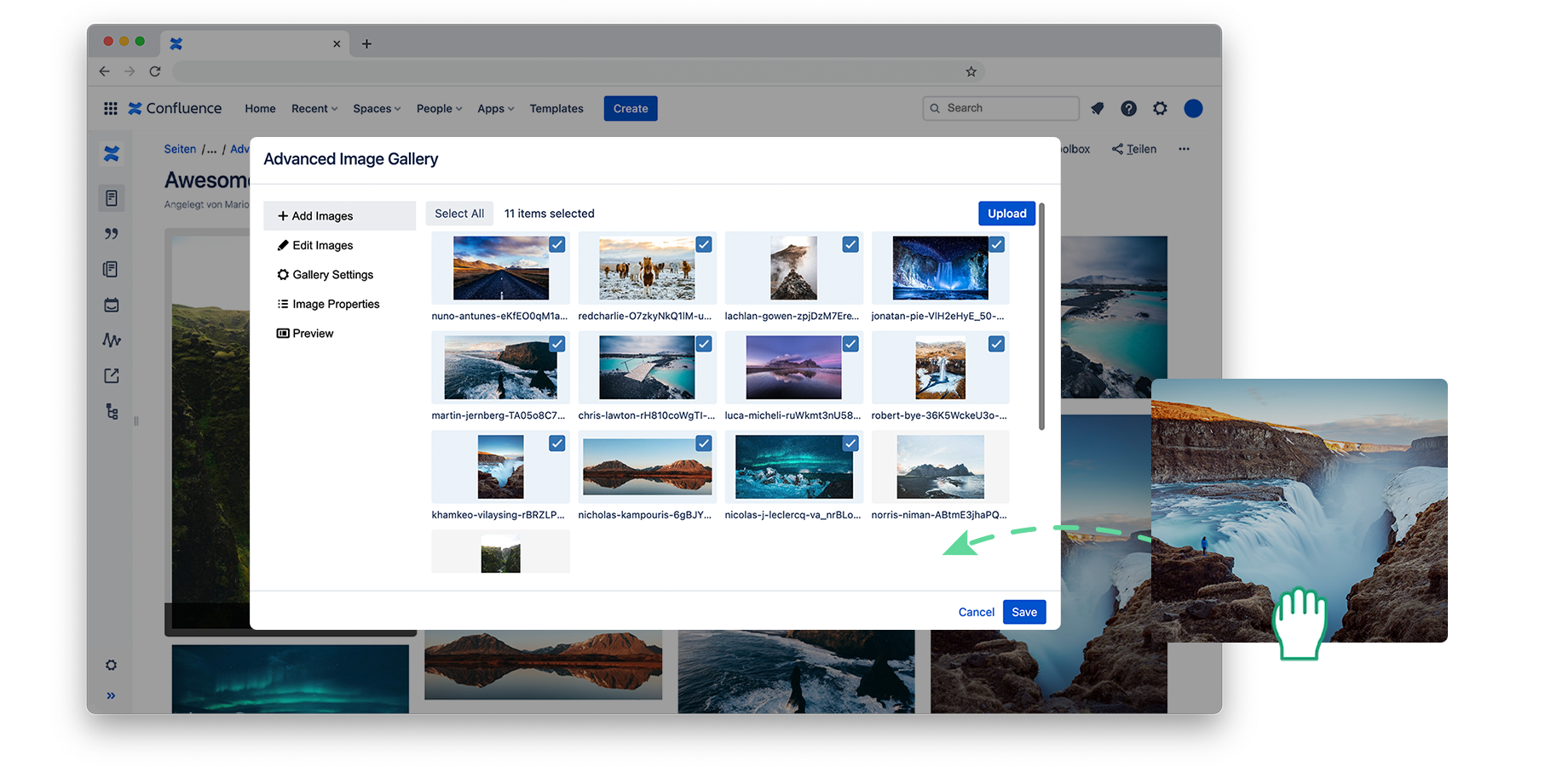 - Easy to Use: Upload, Select and Paste
- Drag-and-Drop Upload
- Display only the images you want
- Reduced load times through automatic scale down of your images in big instances.