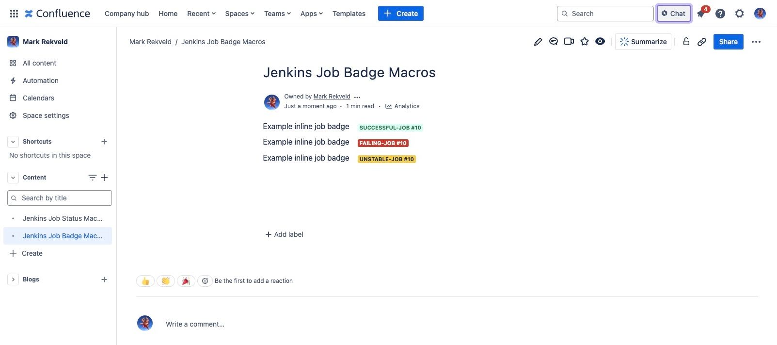 Inline badge to show the latest state of a job