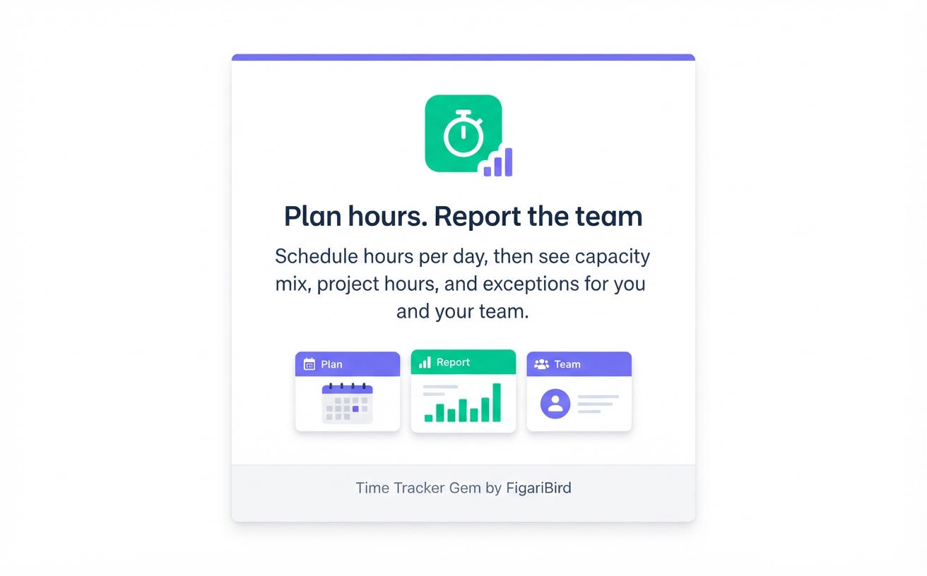 Plan the week, then review Empty / Under / Full mix, project hours, and team signals from one cockpit.