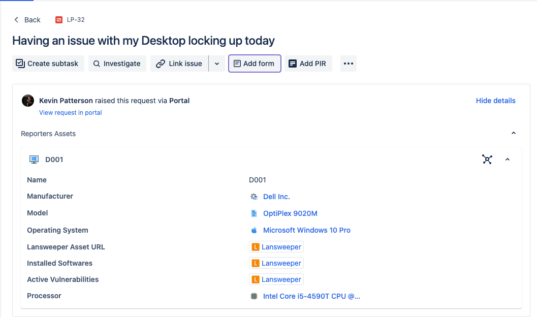 Asset Details available directly in the Jira Issue