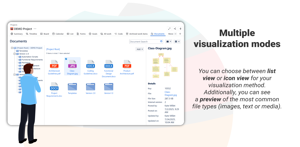 The Documents tab of a project with Tree Navigation panel, Icons View and Details Panel enabled.