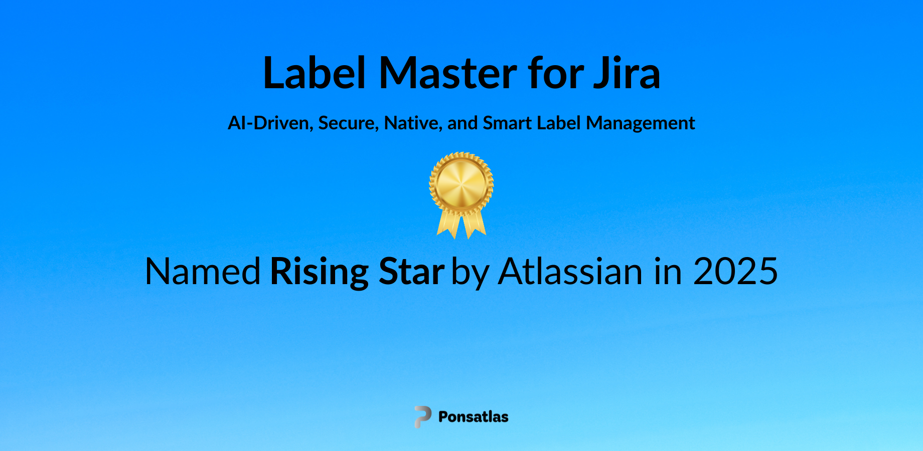 Screenshot of the Label Master interface displaying the Atlassian Rising Star badge and an upcoming “AI insights” section that highlights smart label suggestions and data consistency metrics.

