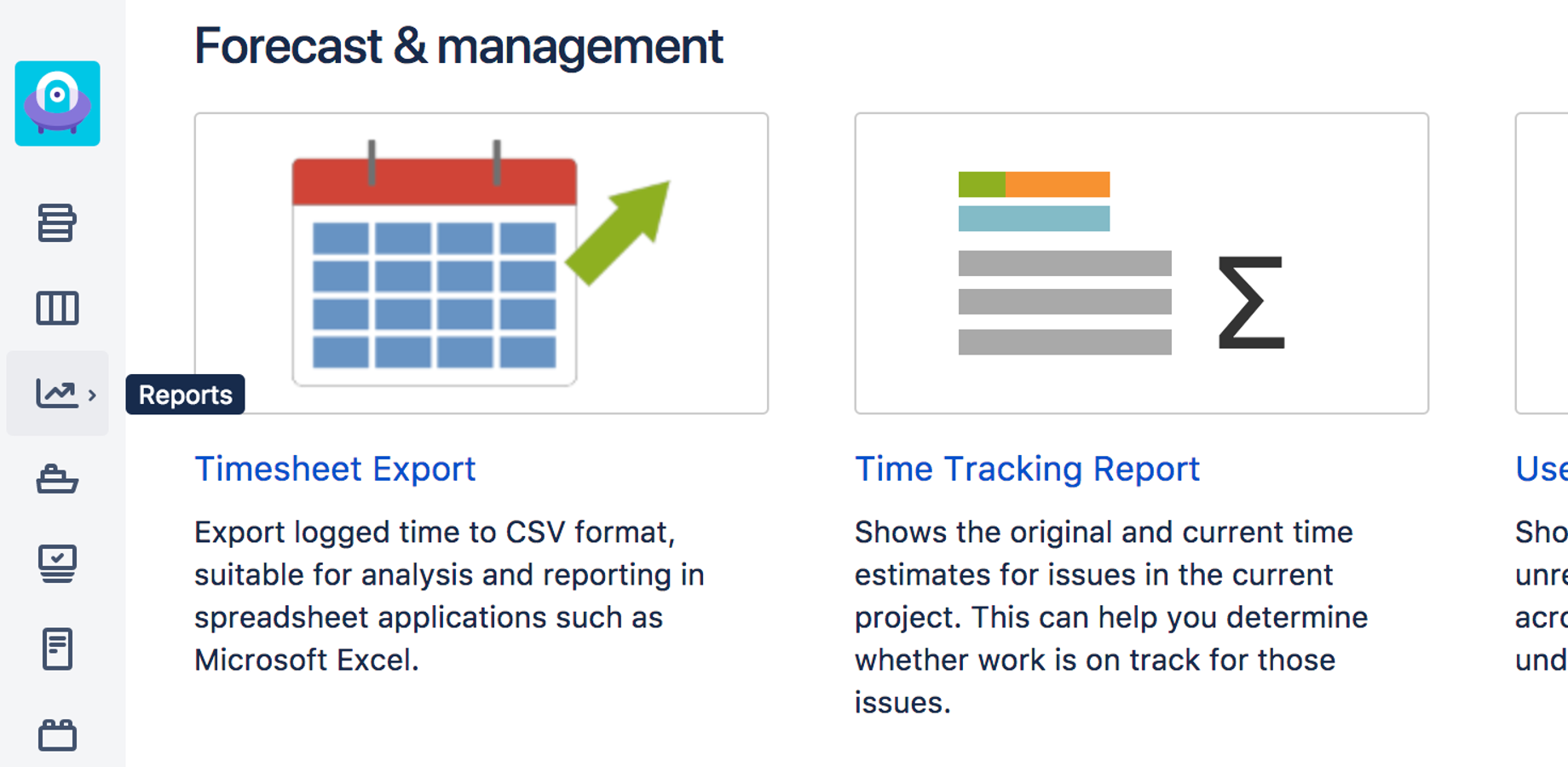 Timesheet Export adds a Report for exporting time tracking data as a spreadsheet.