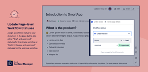 Assign a workflow status to your document in the page byline. Use either “Draft and Approved” statutes for the simple workflow or “Draft, In Review, and Approved” statuses for the approval workflow.