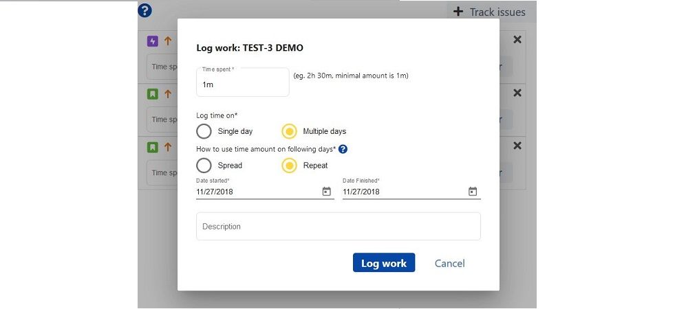 Advanced worklog dialog