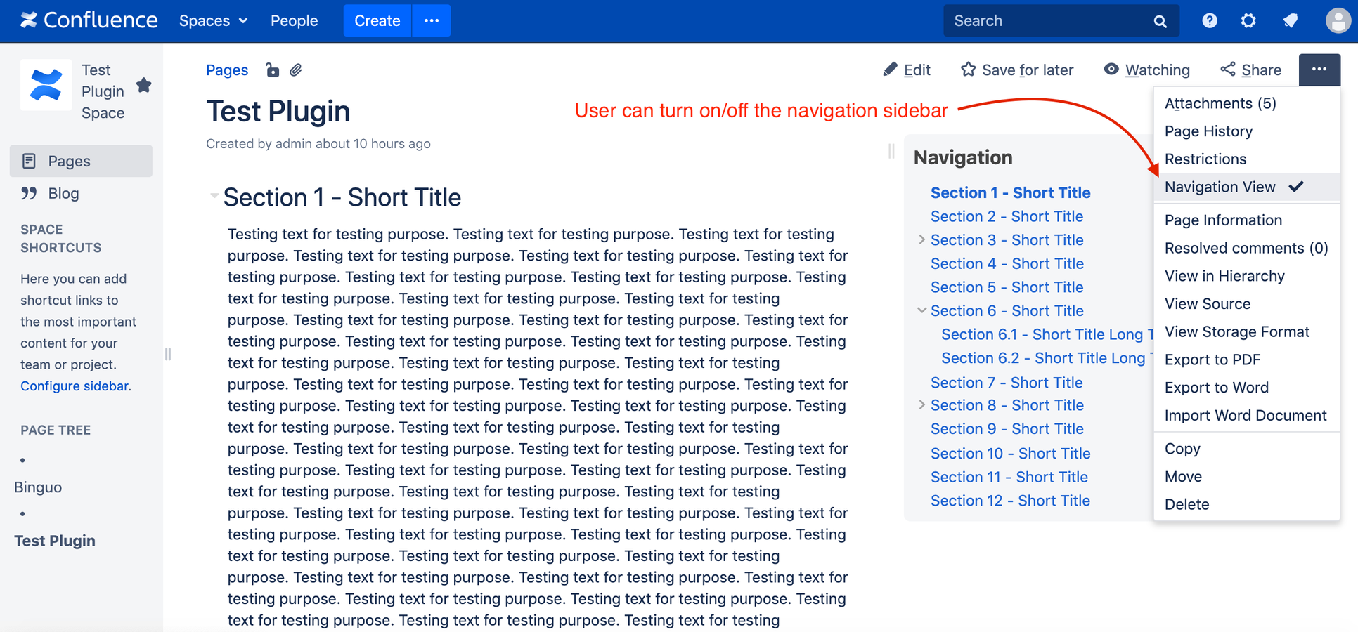 User is able to turn on/off the floating TOC side bar