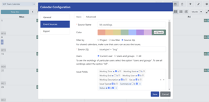Customize a worklog source by defining what issue fields to be displayed on worklog events. Select the project, Jira filter or JQL. Define filter by user. Configure conditional colors to highlight important events.