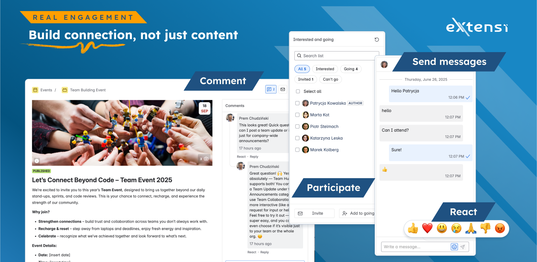 Turn static updates into social conversations with built-in messaging, participation, and feedback tools.