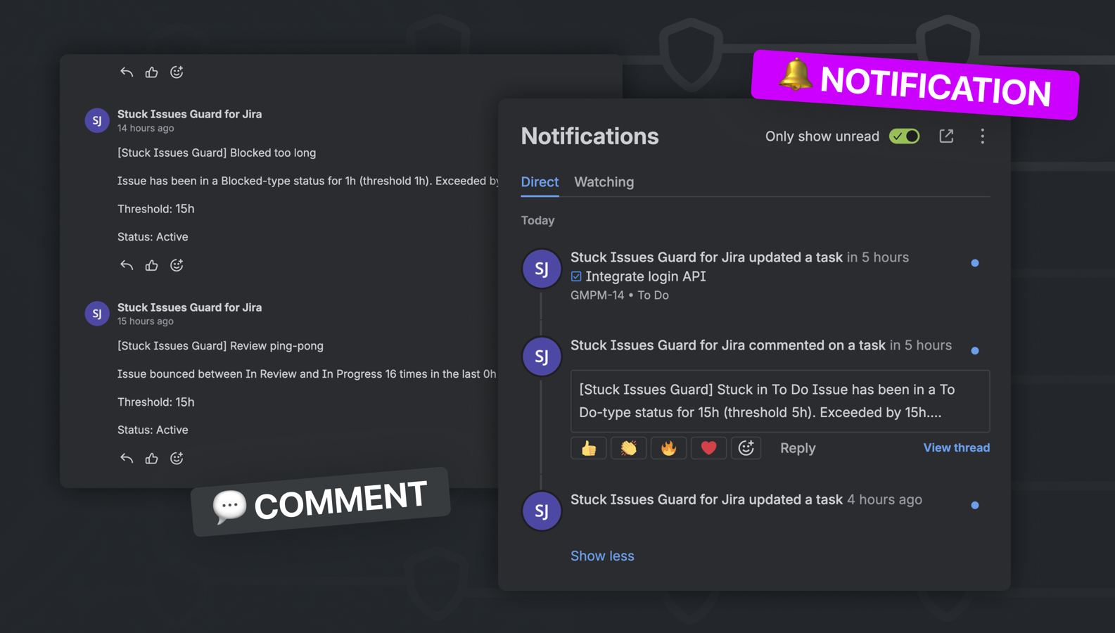 View active workflow risks, trigger history, and guardrail outcomes inside the Jira issue panel to understand stuck, blocked, idle, and due date risk issues instantly