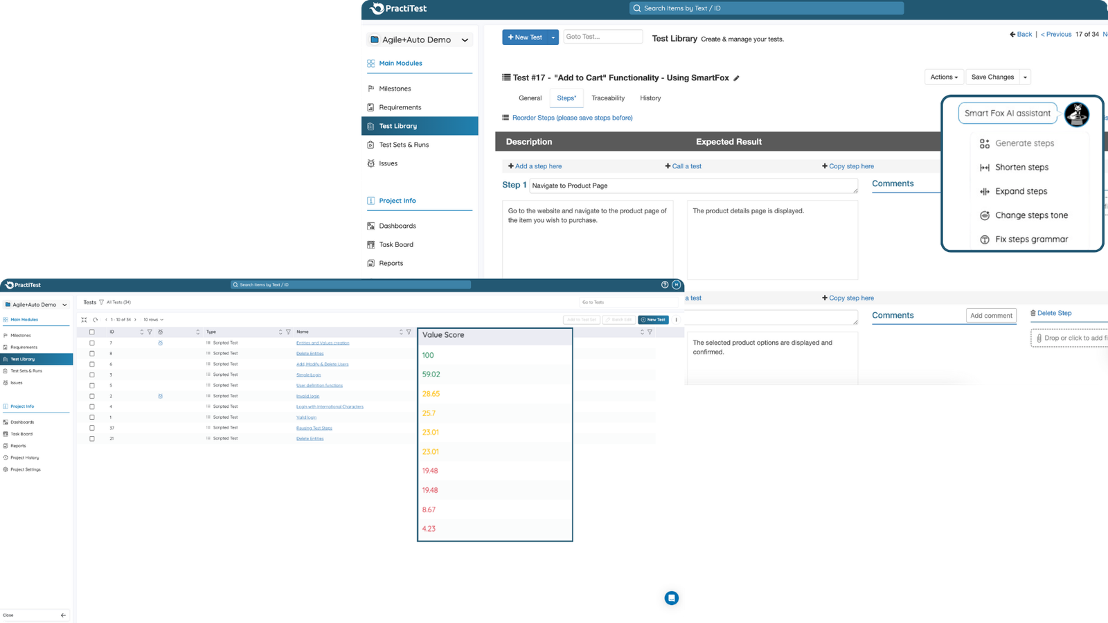 Use PractiTest AI capabilities to streamline test creations and optimize testing operations