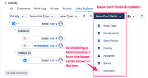 Configurable issue card to focus on important information only