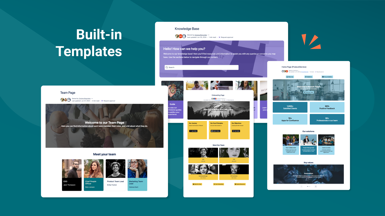 Available templates: Product roadmap, Product plan, Project plan, OKRs, Blog post, Meeting notes, To-Do list, FAQs, One-2-One, Documentation, Team page, and more.