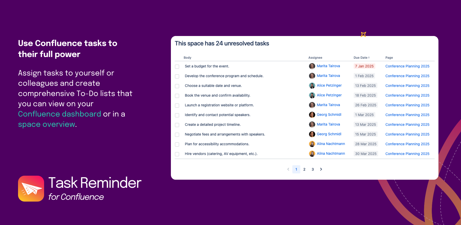 Task Reminder adds a neat overview of all your tasks in a space.