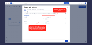 Creating a task scheme within the process editing mode. Main tab when creating a task scheme.