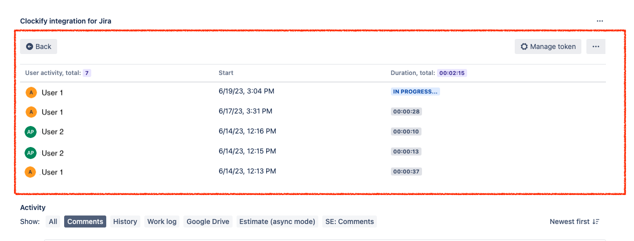 Track recent users activities