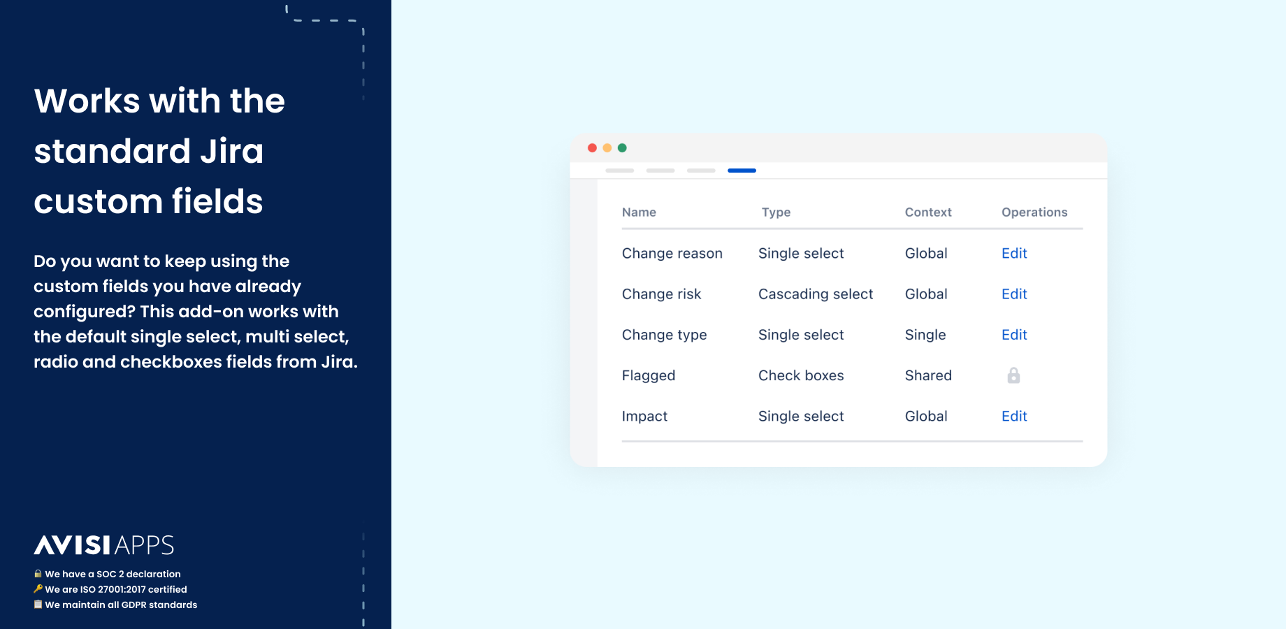 The plugin does not introduce new custom field types. It uses the existing custom fields and integrates seamlessly.