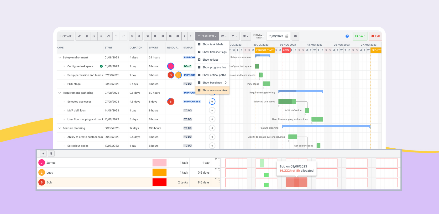 Resource management and capacity planning with Confluence Gantt chart