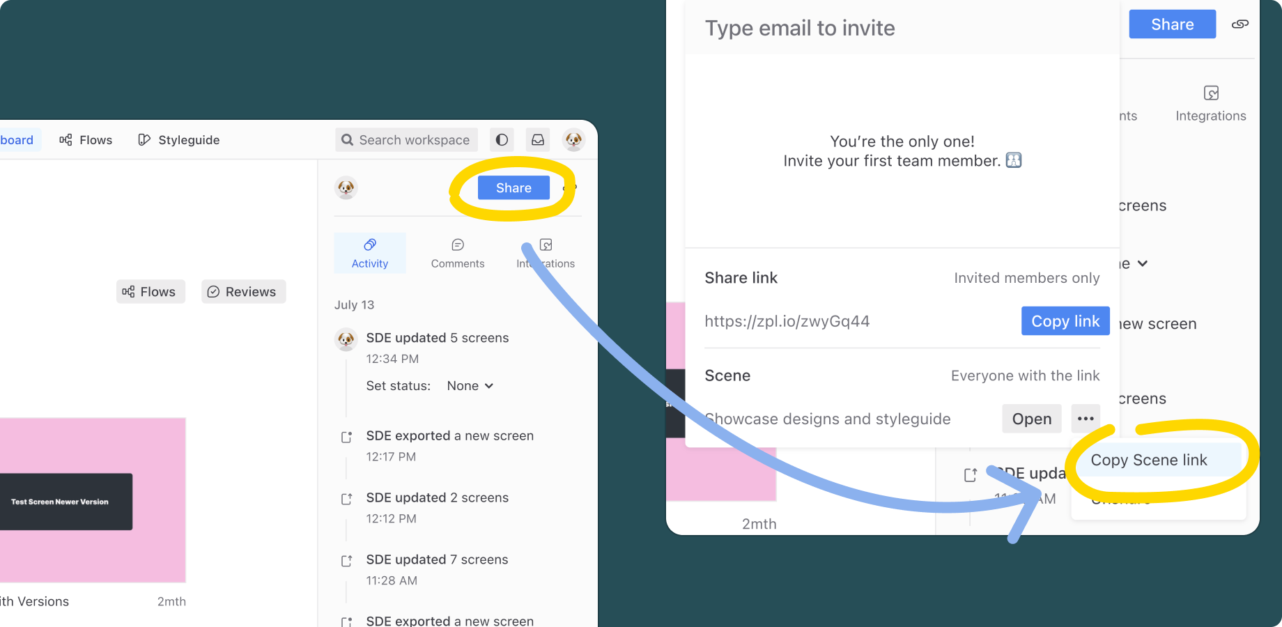 Open the project and click on the share button in the navigation bar.