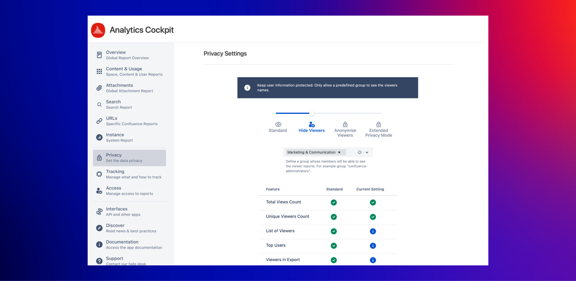 Use the various data privacy modes to comply with legal requirements like GDPR/DSGVO, nFADP, CCPA, and other data protection regulations. Better safe and compliant than sorry!