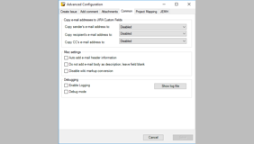 Configuration dialog: Common tab