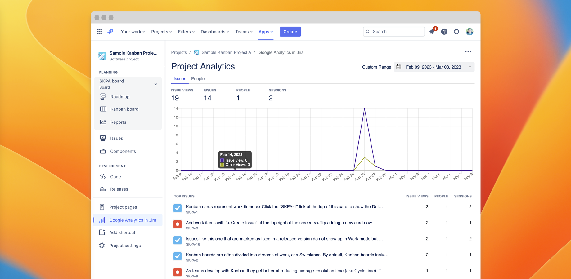 Project specific analytics reports in Jira
