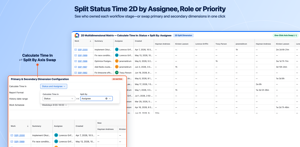 2D Split Dimensions (Time in Status & Assignee): Track time in status, time in assignee, or split statuses by a secondary field.